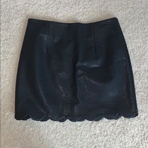 Black Leather Pencil Skirt with Scalloped Detail